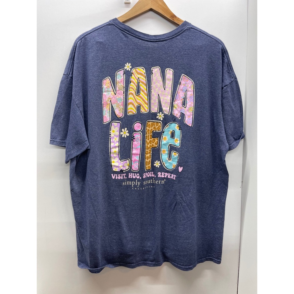 Simply Southern Nana Life Graphic Tee Blue Heather XXL Short Sleeve Shirt